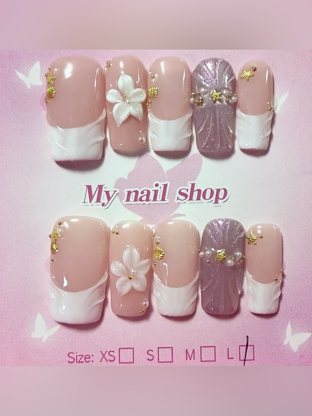 My Nail Shop Pink & White Floral Press-On Nail Set